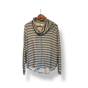 [Knox Rose] Blue and White Striped Cowl Neck Pullover